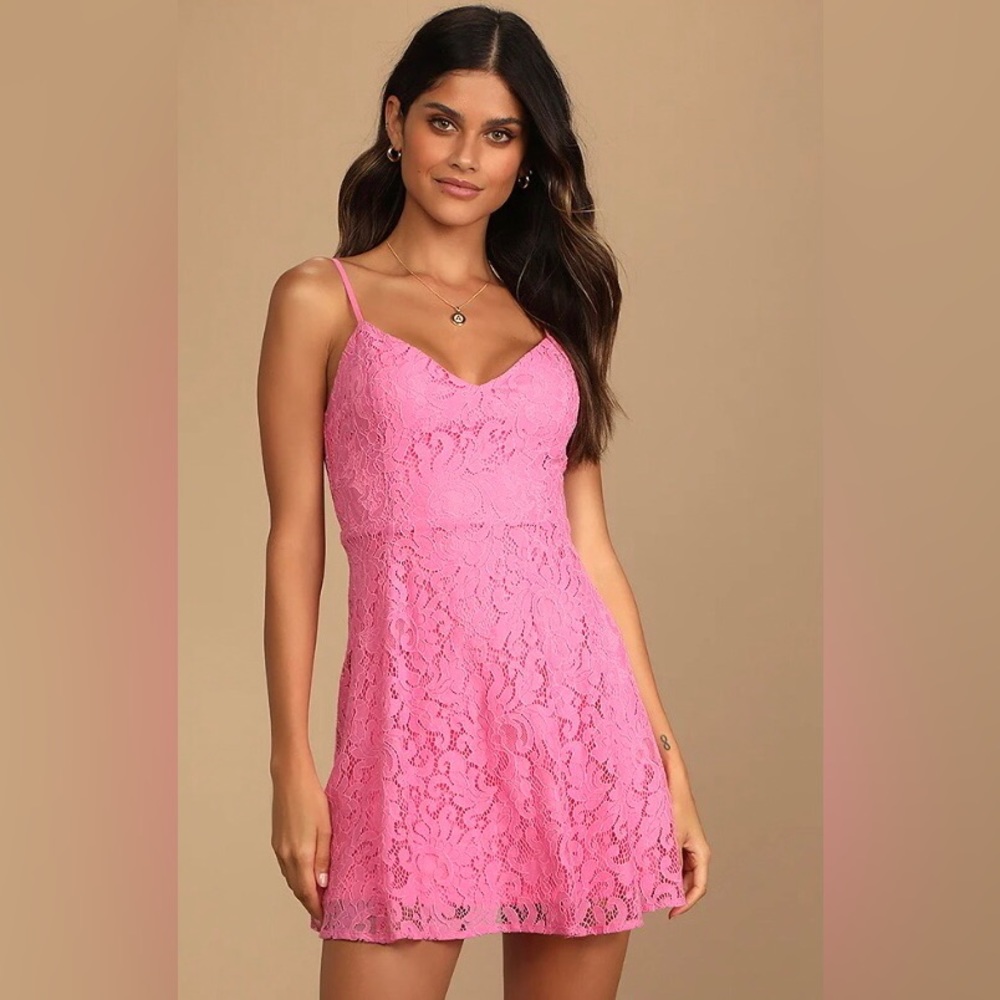 Lulu’s Magnolia Blossom Pink Lace Skater Dress